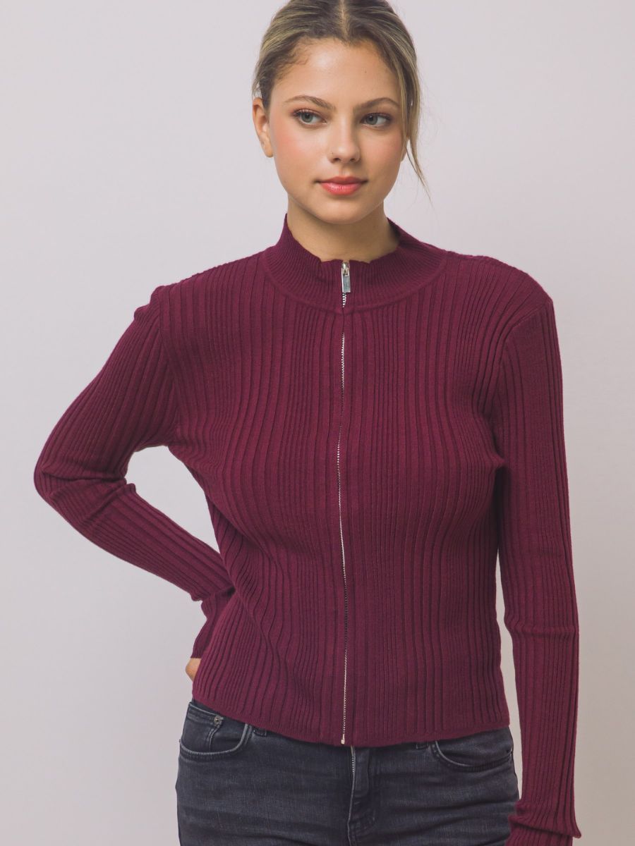Tusk Long Sleeve Zip-Up Knit Top