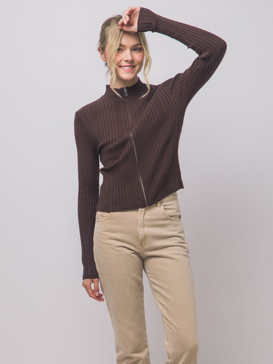 Tusk Long Sleeve Zip-Up Knit Top