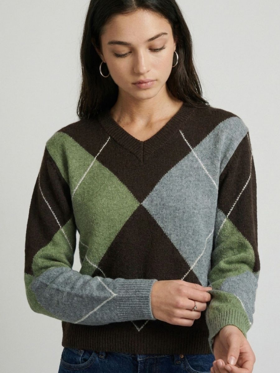 Aggie Argyle V-Neck Sweater