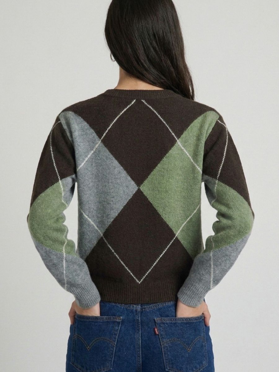Aggie Argyle V-Neck Sweater