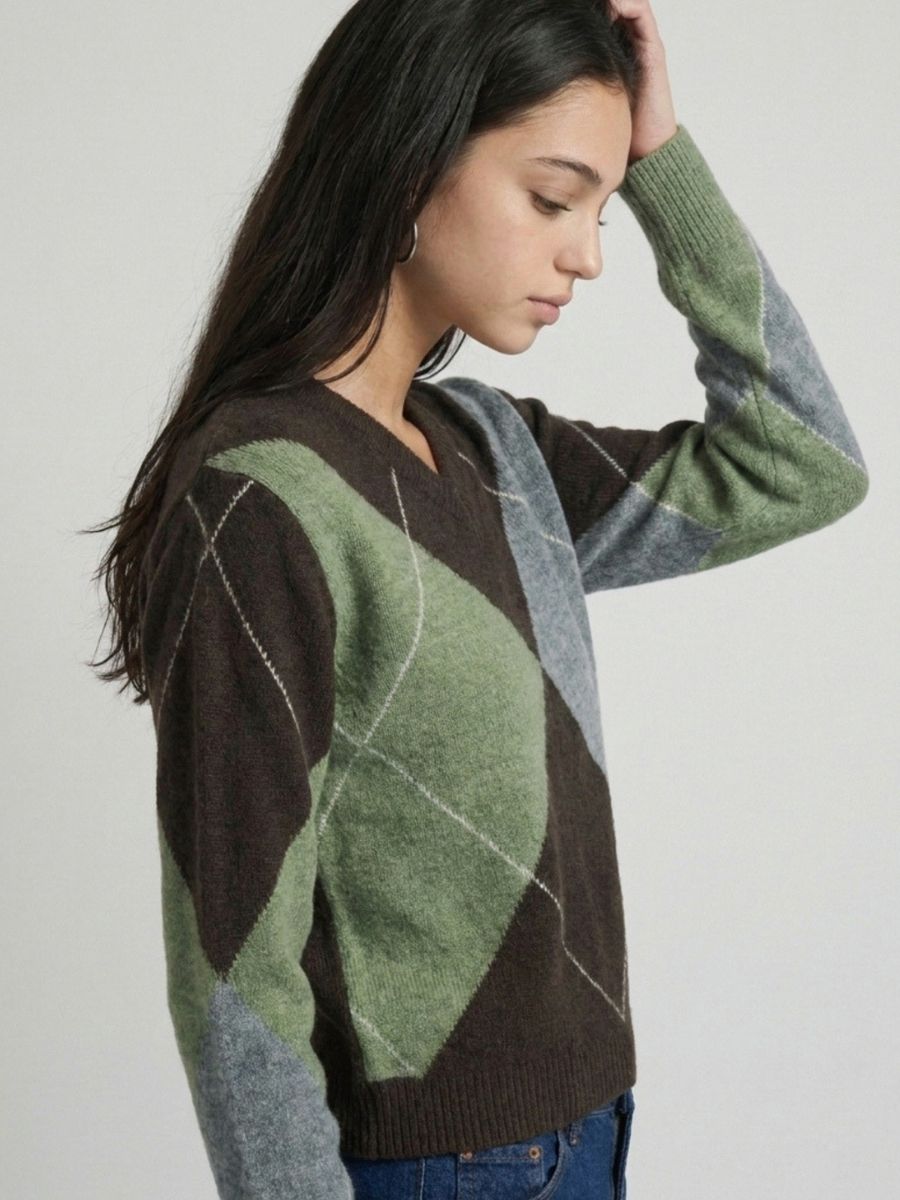 Aggie Argyle V-Neck Sweater