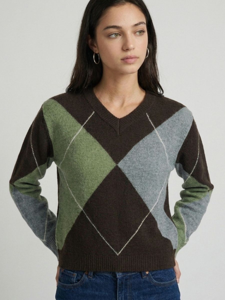 Aggie Argyle V-Neck Sweater