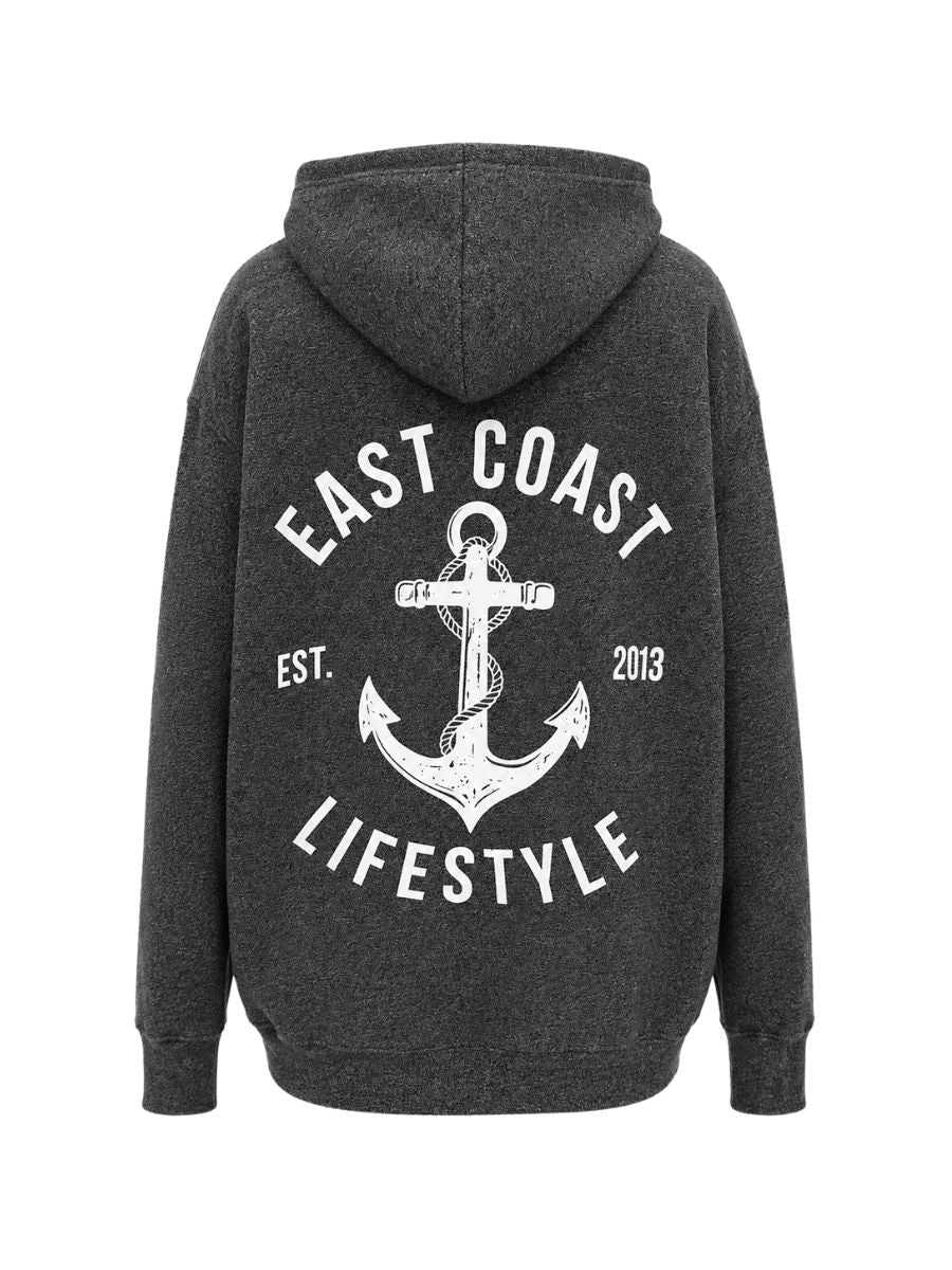 Back view of East Coast Lifestyle Anchor Marled Hoodie by East Coast Lifestyle