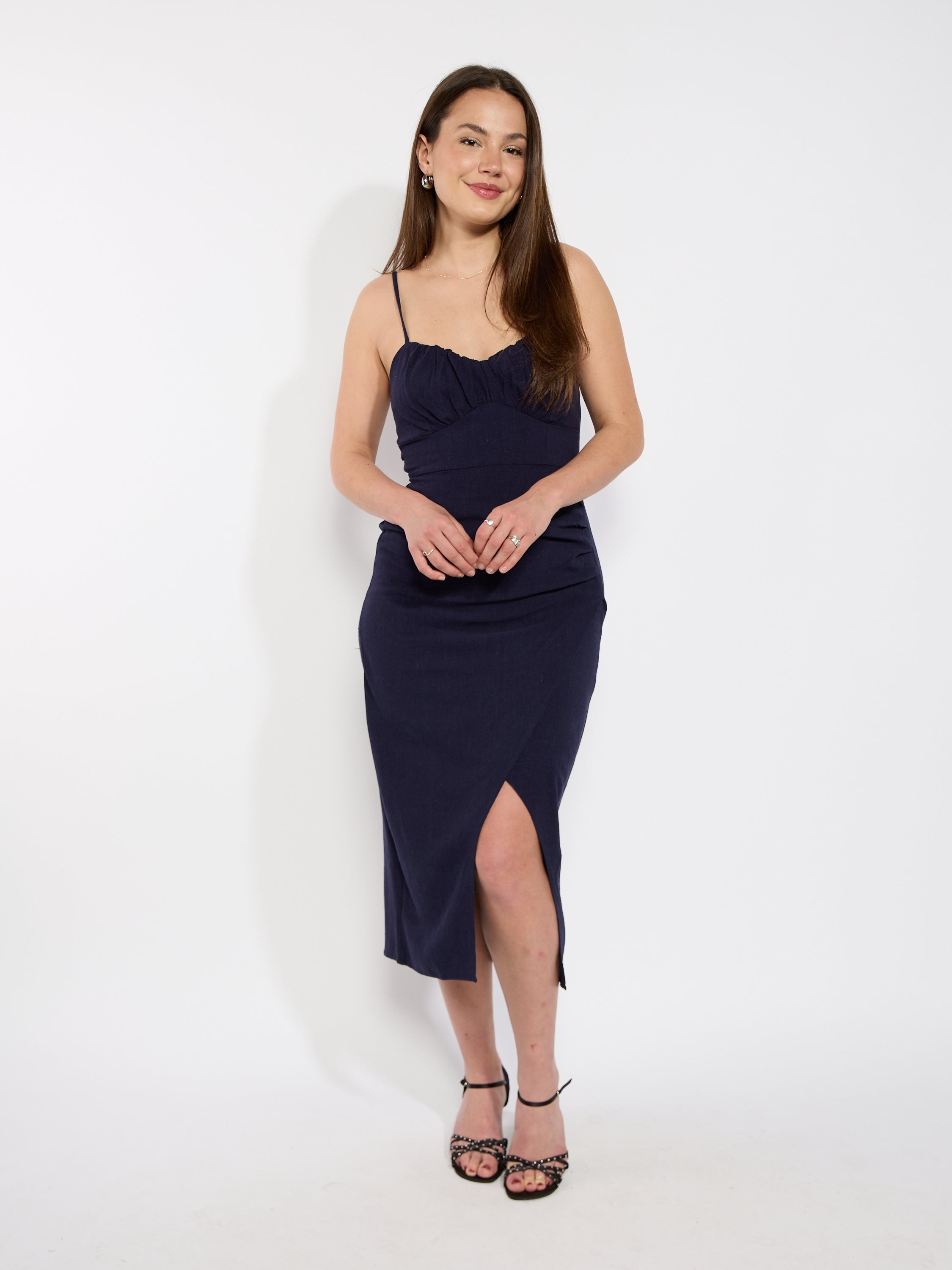 Tie Back Linen Midi Dress