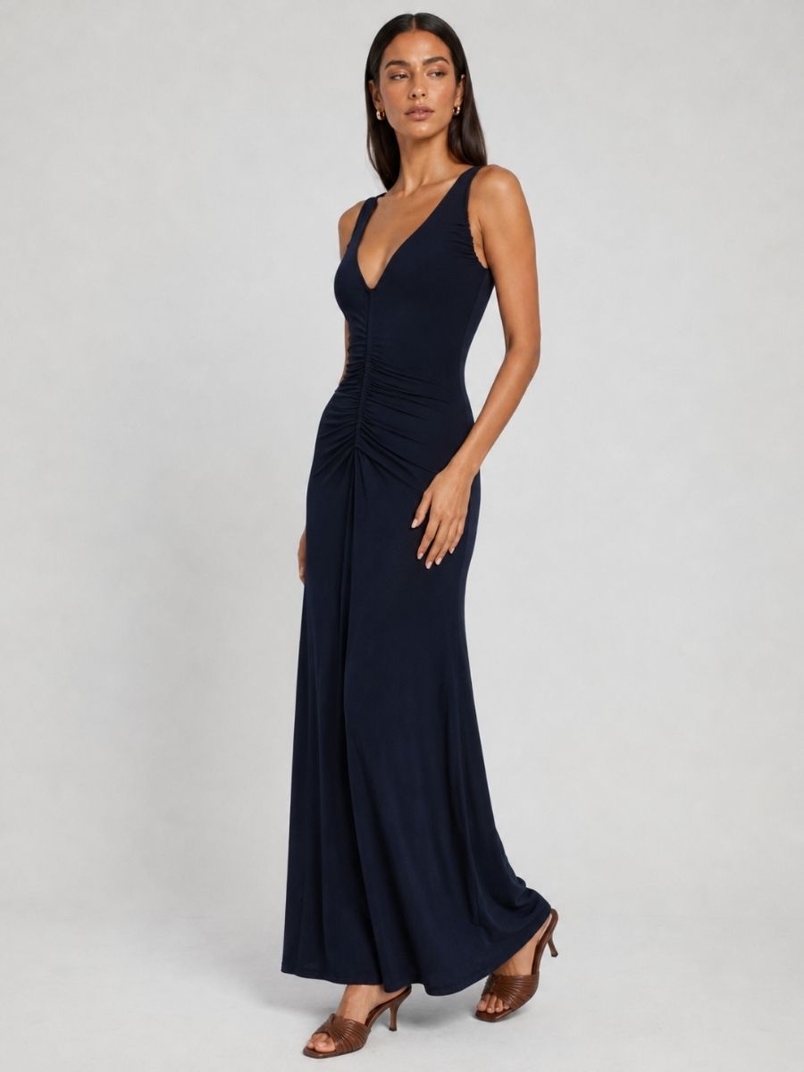 Perrie V-Neck Ruched Maxi Dress