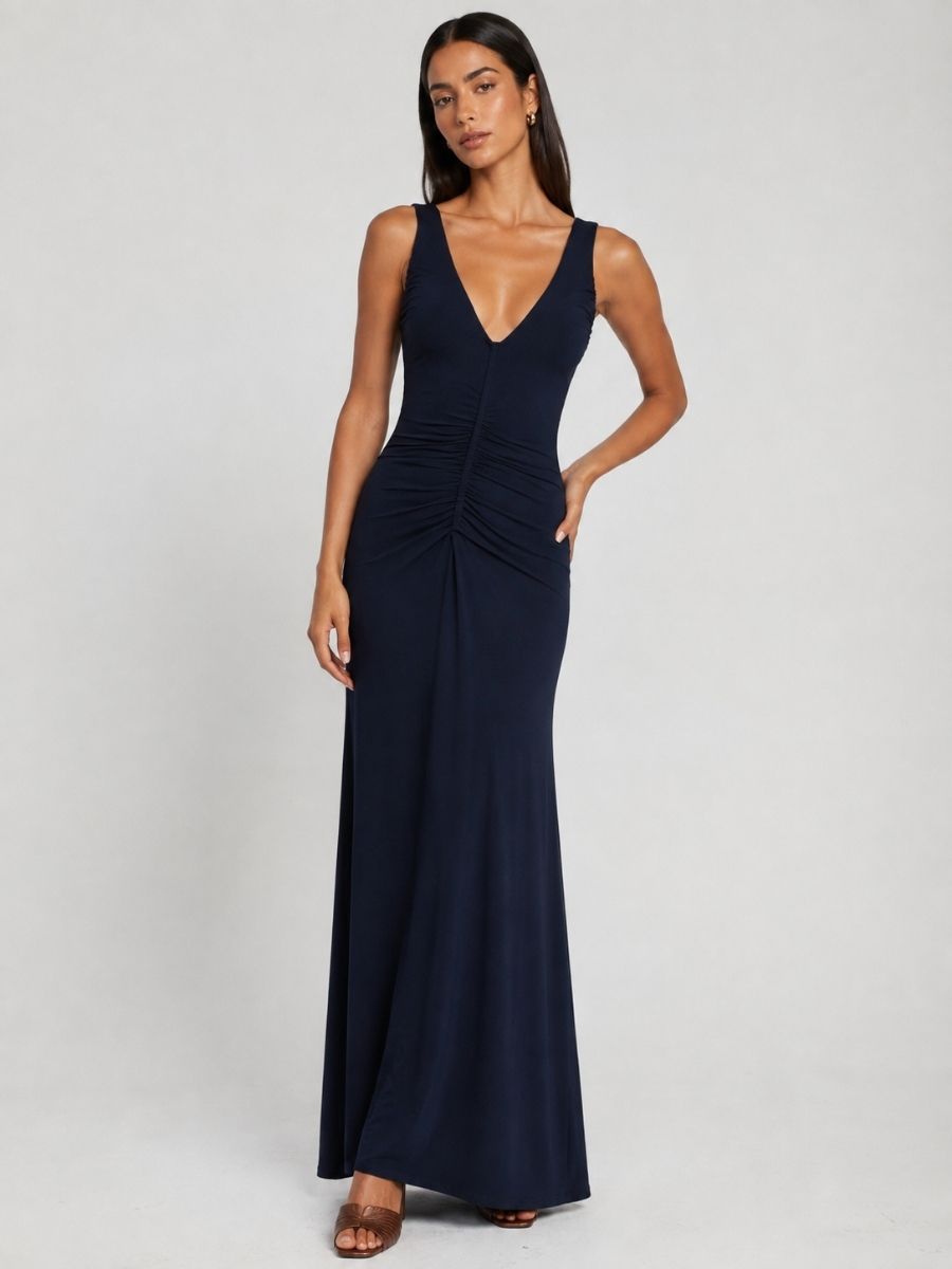 Perrie V-Neck Ruched Maxi Dress