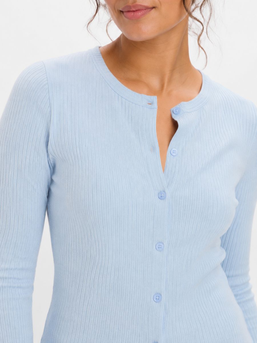 Maisie Pointelle Button Long Sleeve Knit Top
