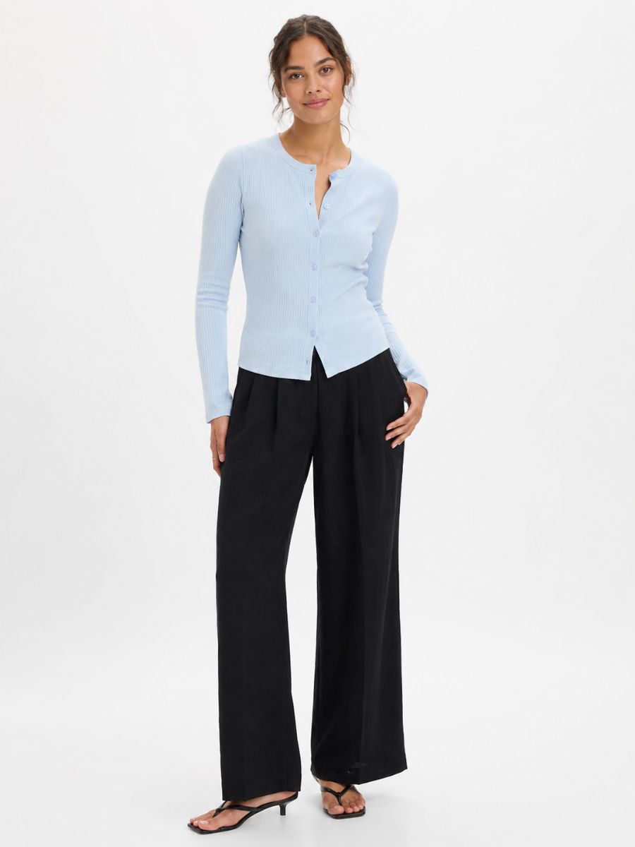 Maisie Pointelle Button Long Sleeve Knit Top