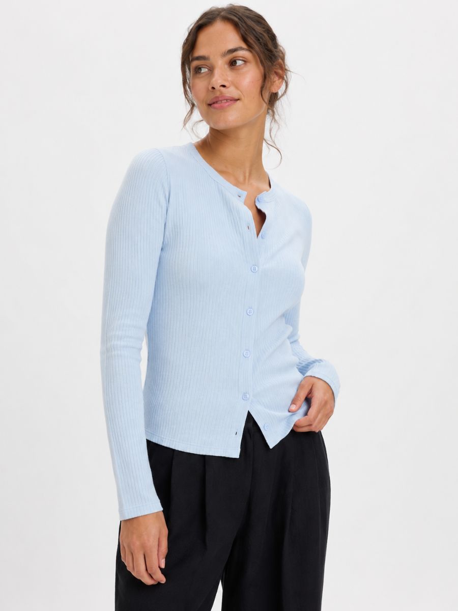 Maisie Pointelle Button Long Sleeve Knit Top