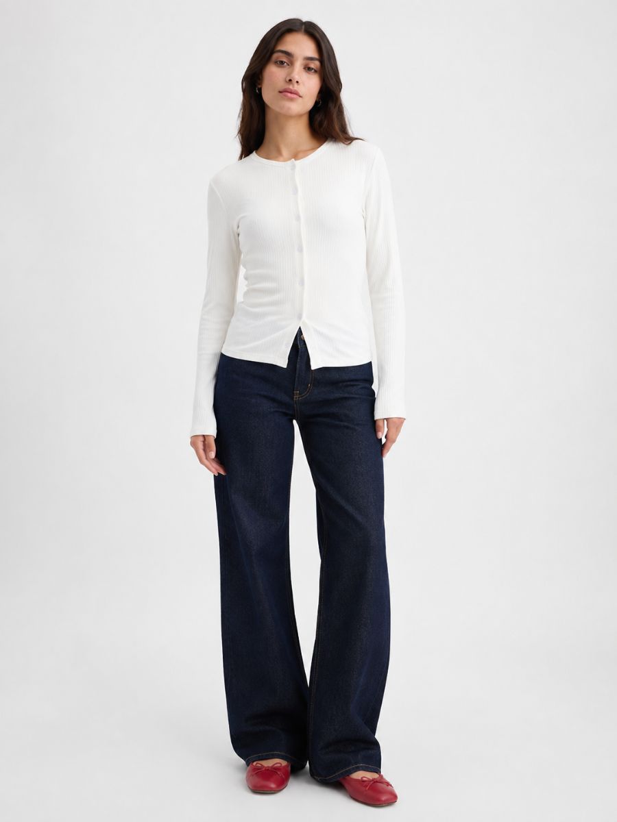 Maisie Pointelle Button Long Sleeve Knit Top