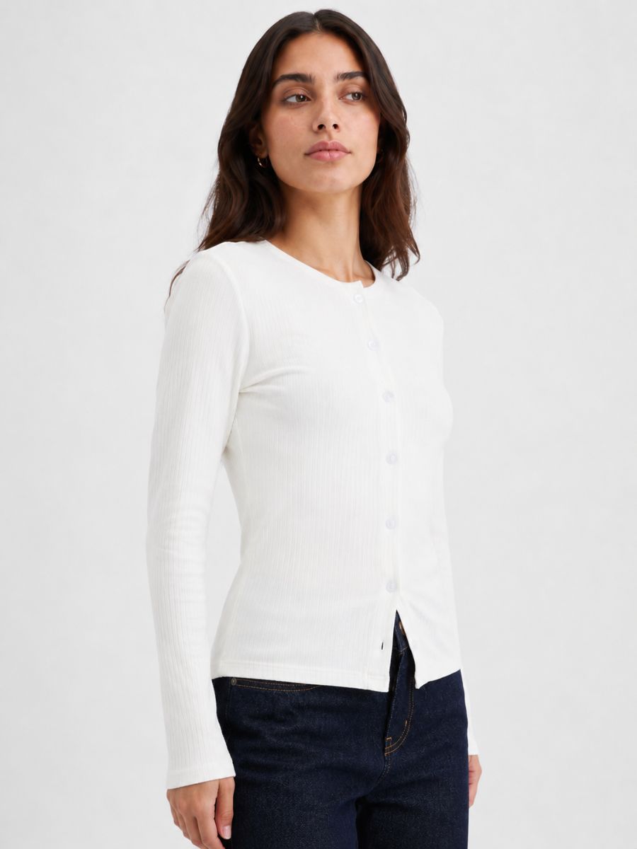Maisie Pointelle Button Long Sleeve Knit Top