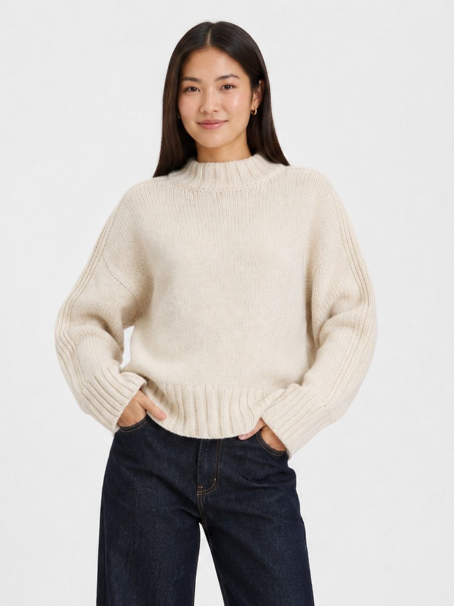 Dyna Mockneck Chunky Sweater by Chantex in cream worn by model