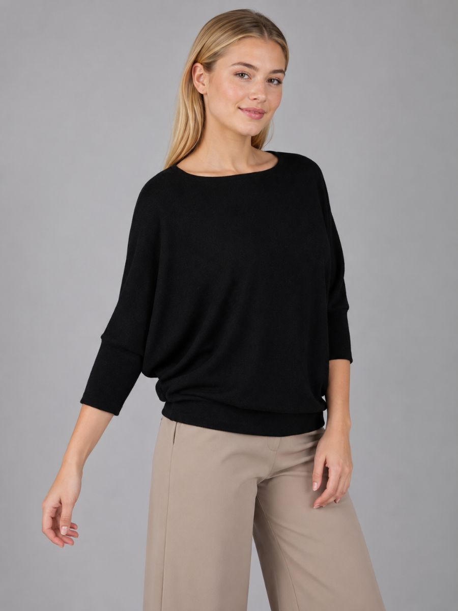 Chantex Charlie Dolman Knit Top worn in black by model