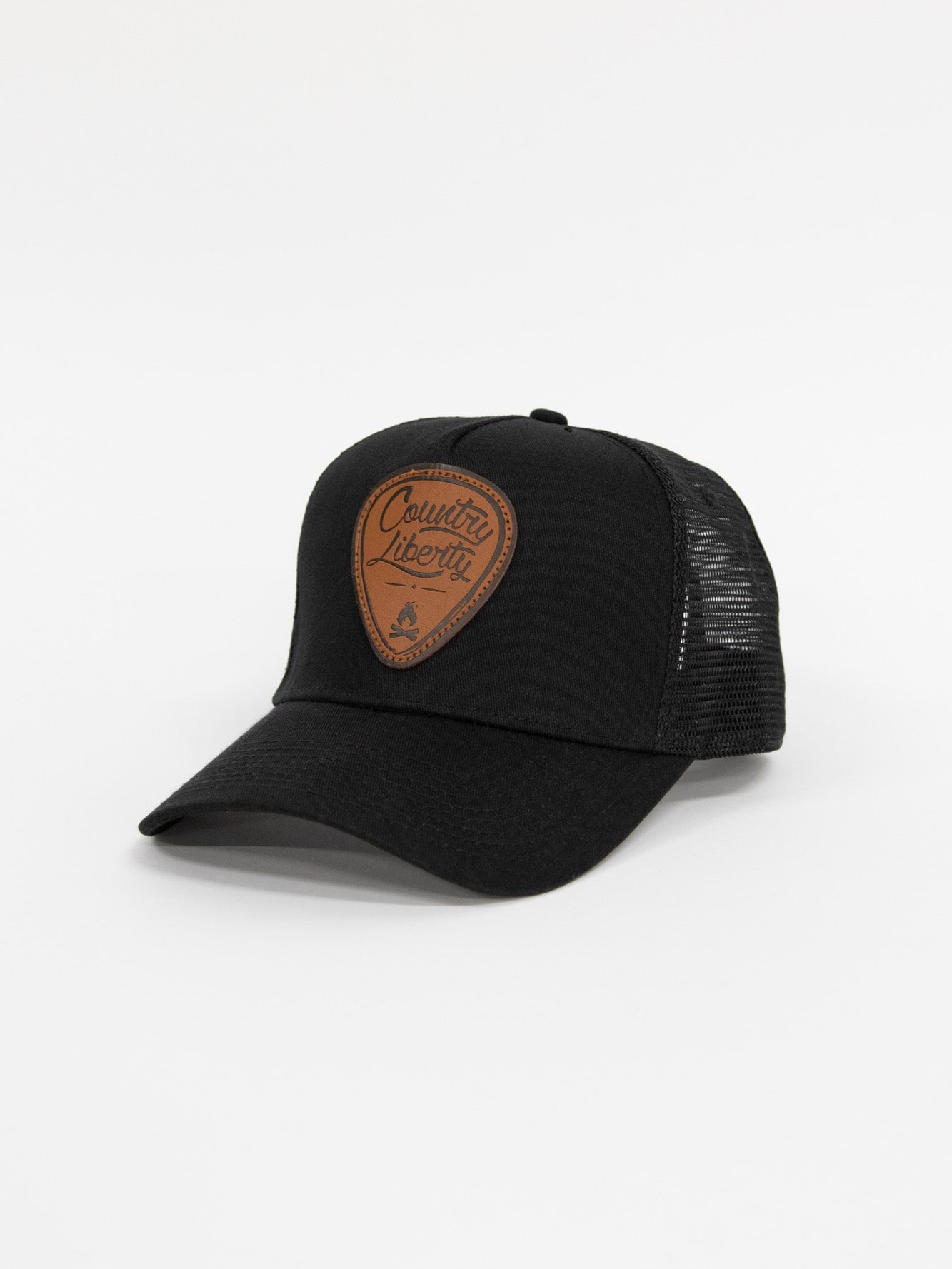 Country Liberty Guitar Pick Leather Trucker Hat