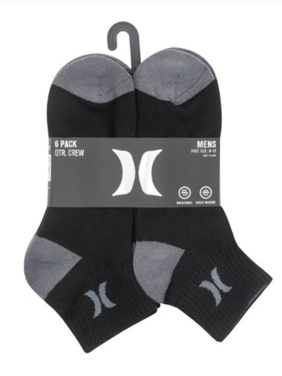 Hurley Men's 1/2 Terry Quarter 6-Pack Socks