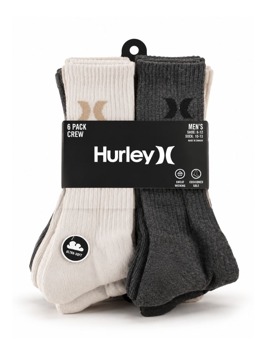 Hurley 6-Pack 1/2 Terry Crew Socks