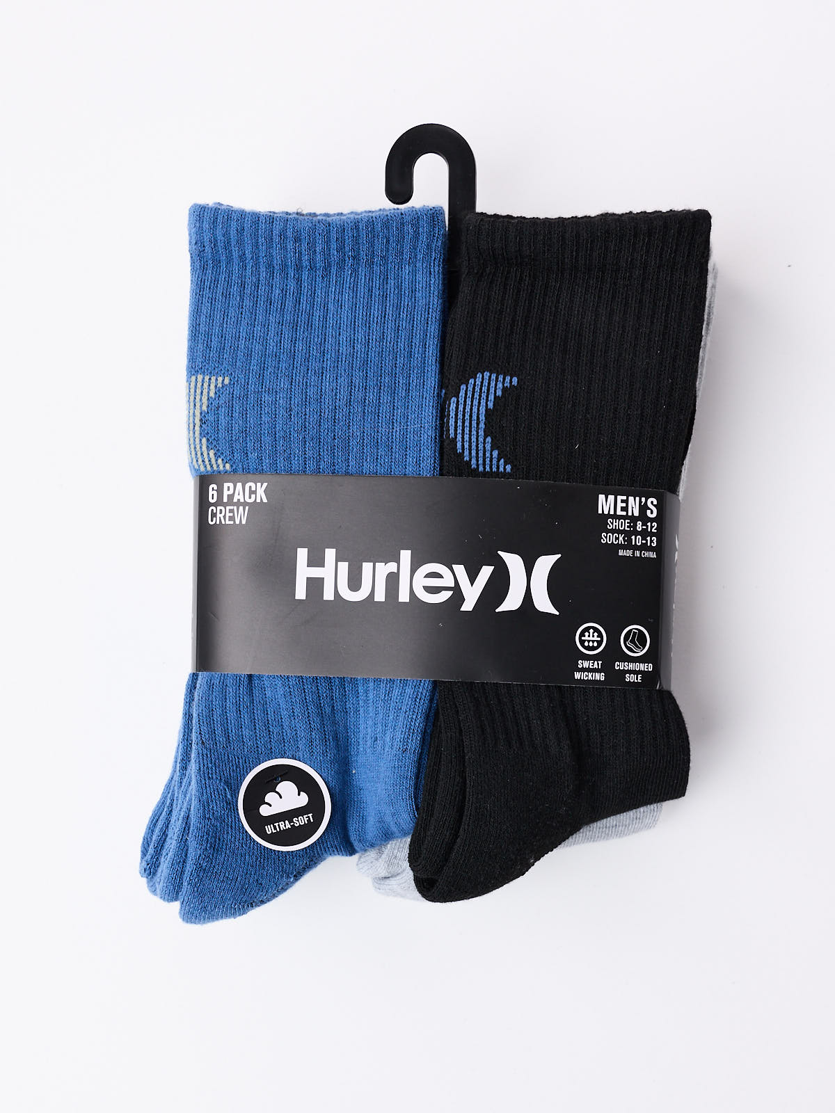 Hurley Men’s 6-Pack ½ Terry Crew Socks