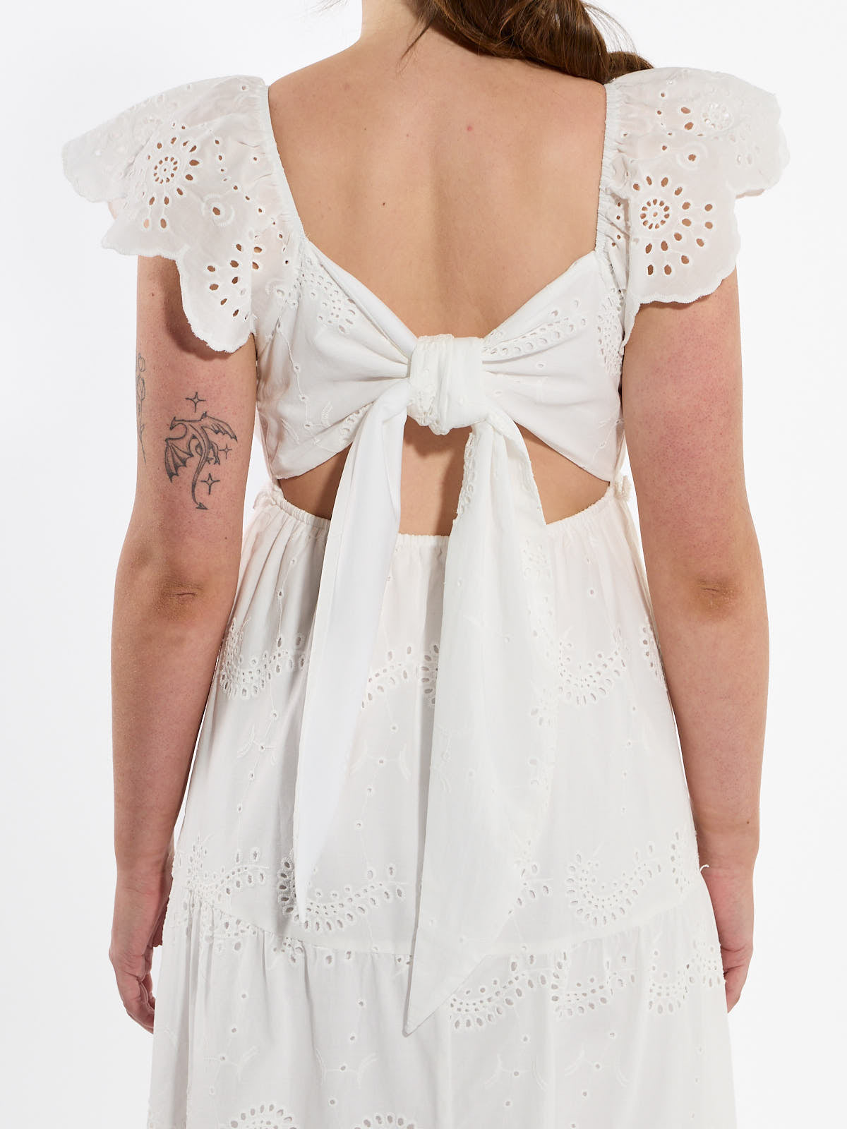 Lace Embroidered Eyelet Midi Dress