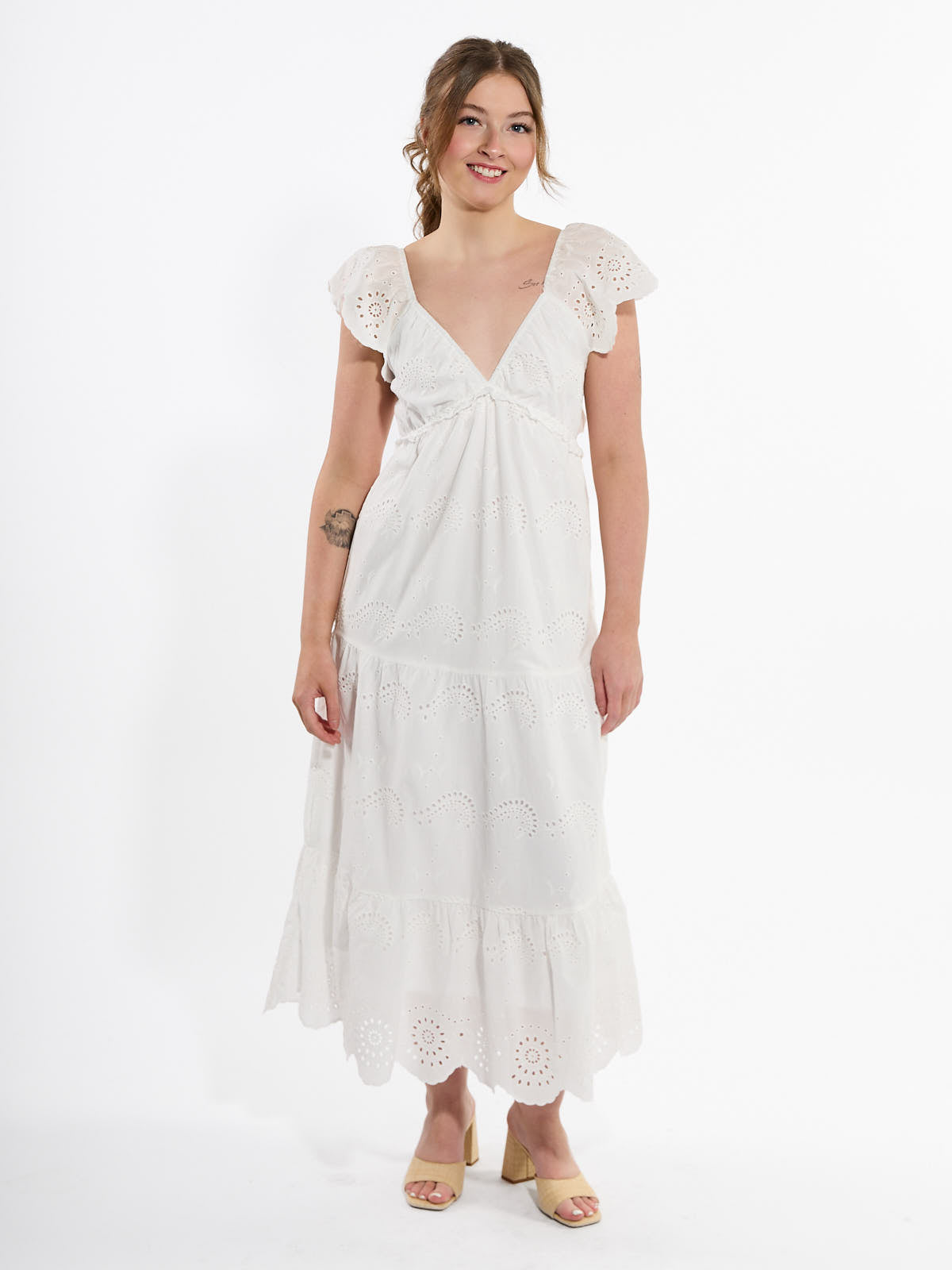 Lace Embroidered Eyelet Midi Dress