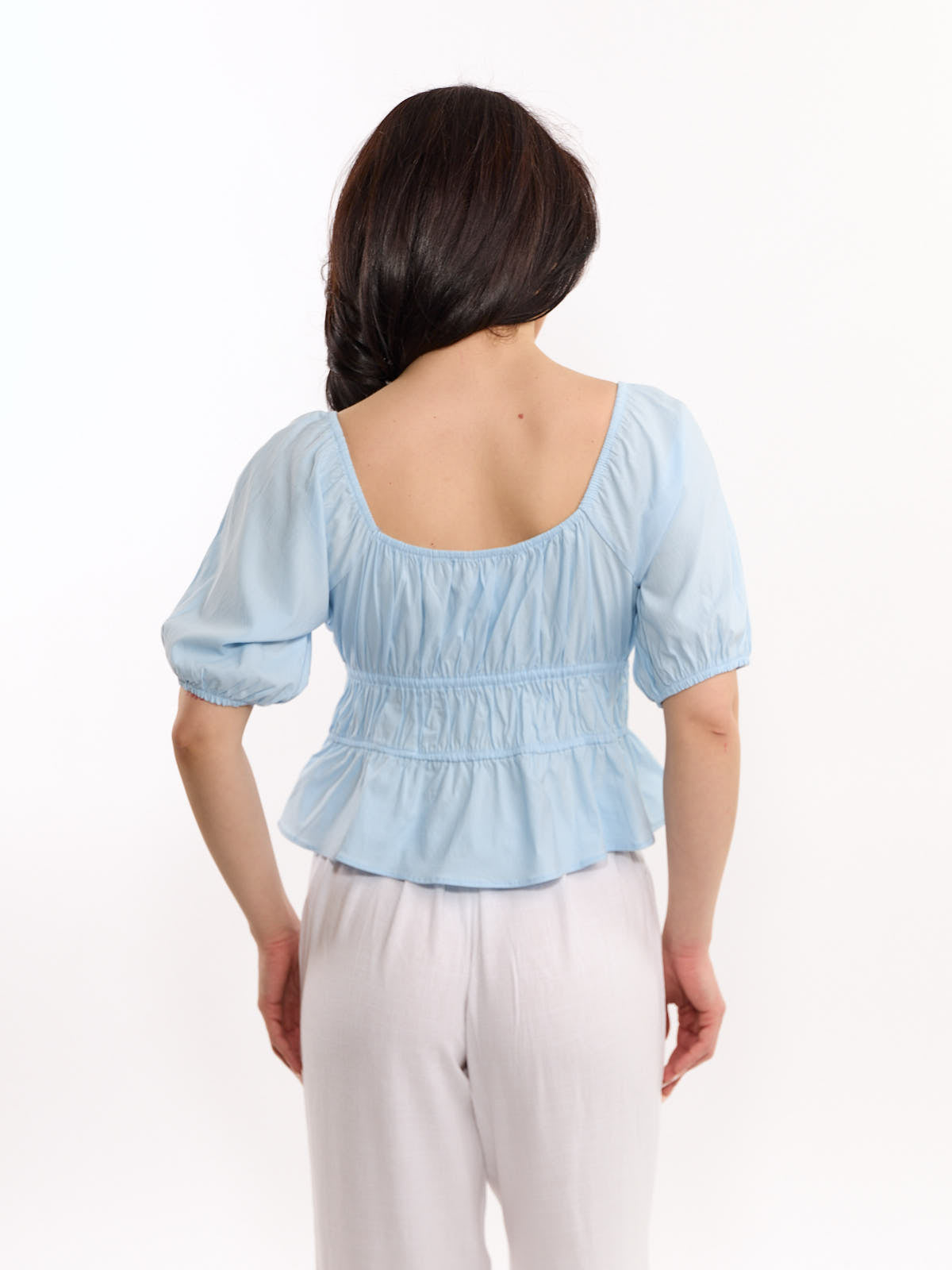 Cindy Bubble Short Sleeve Tie-Front Top