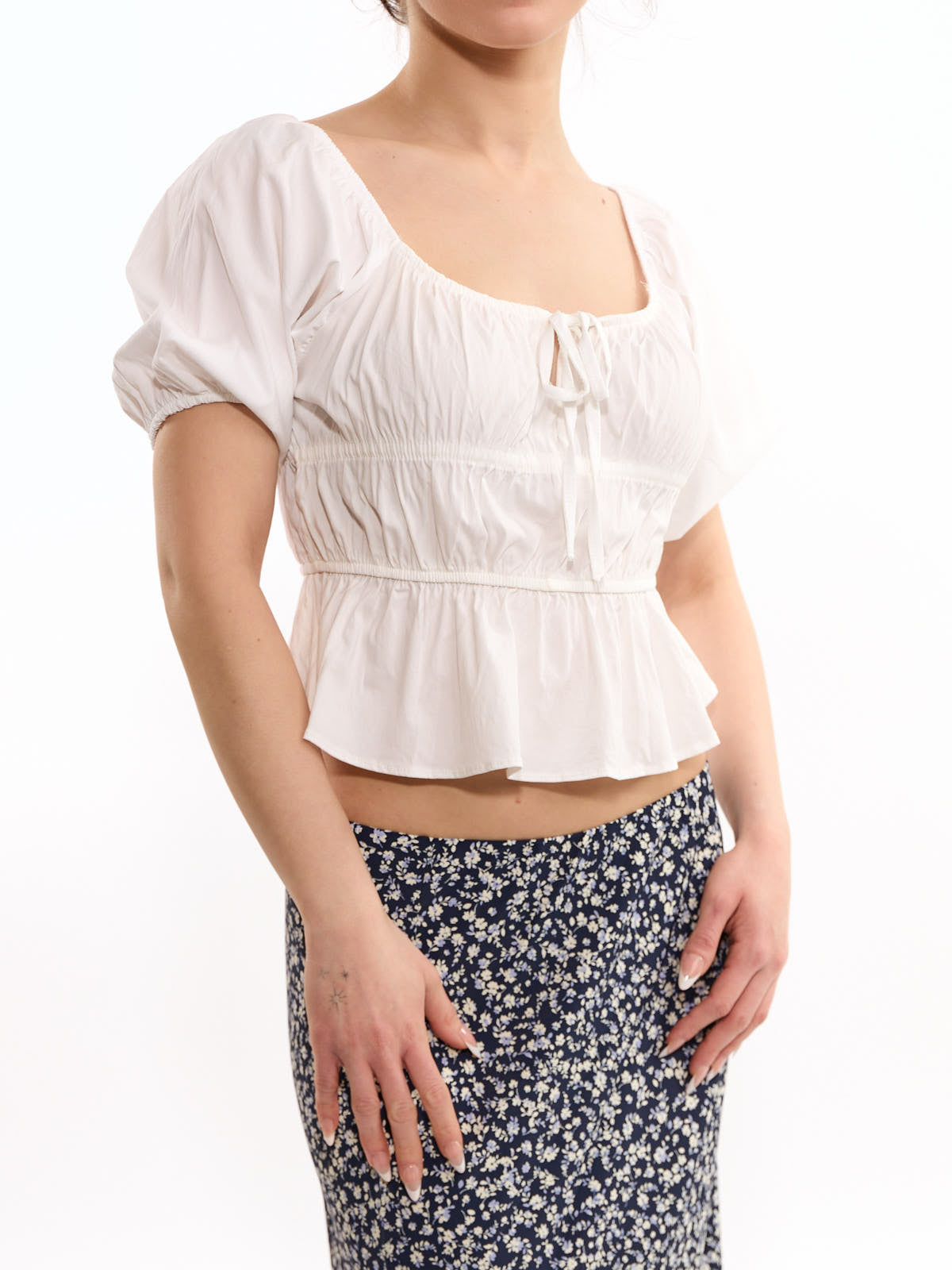 Cindy Bubble Short Sleeve Tie-Front Top