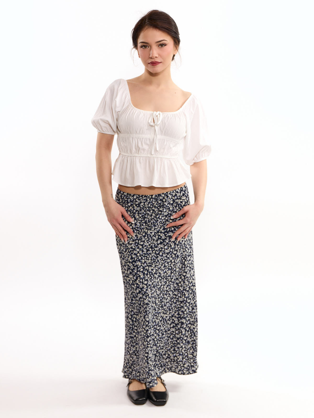 Cindy Bubble Short Sleeve Tie-Front Top