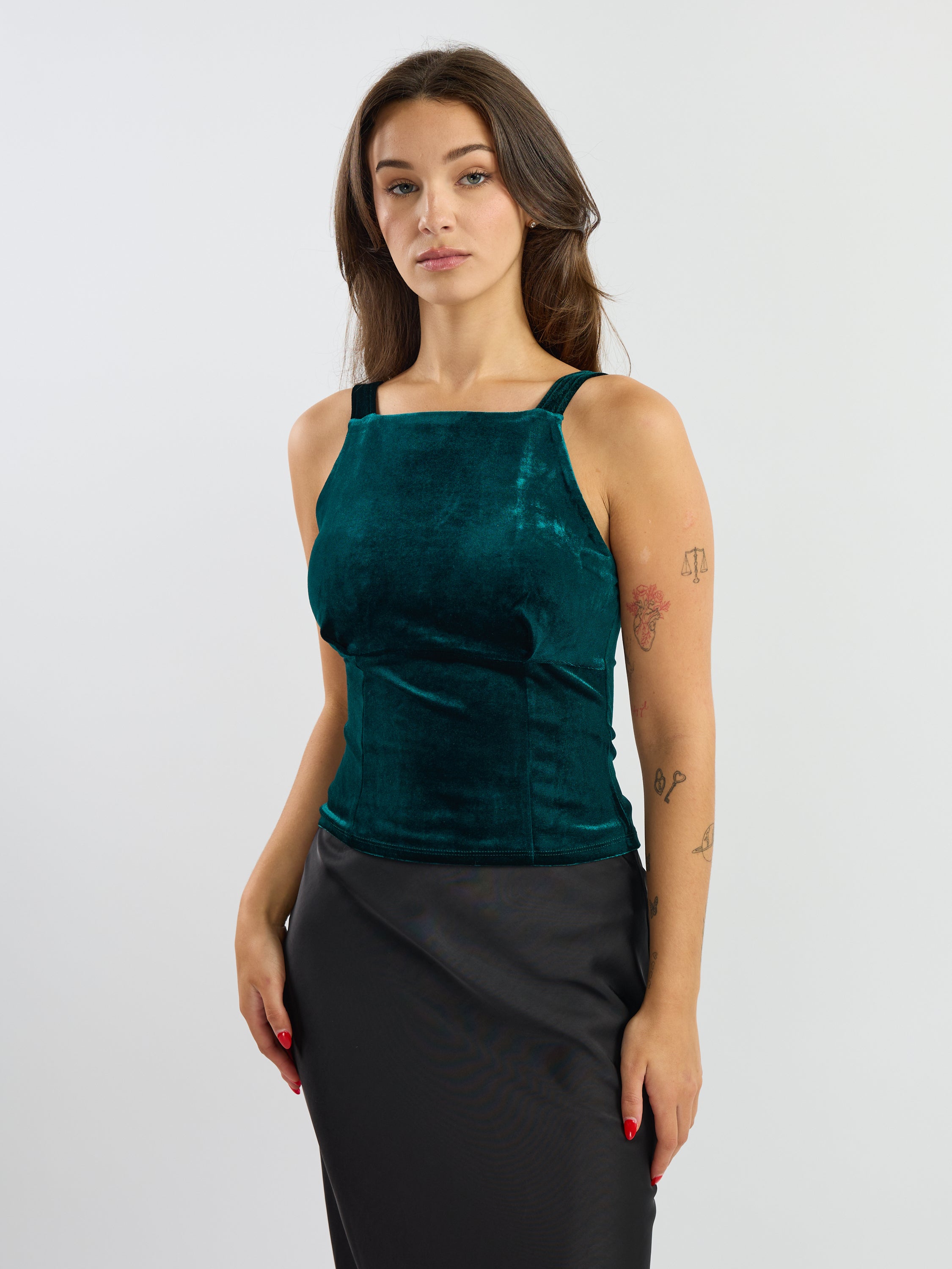 Velvet Sleeveless Bow Neck Top