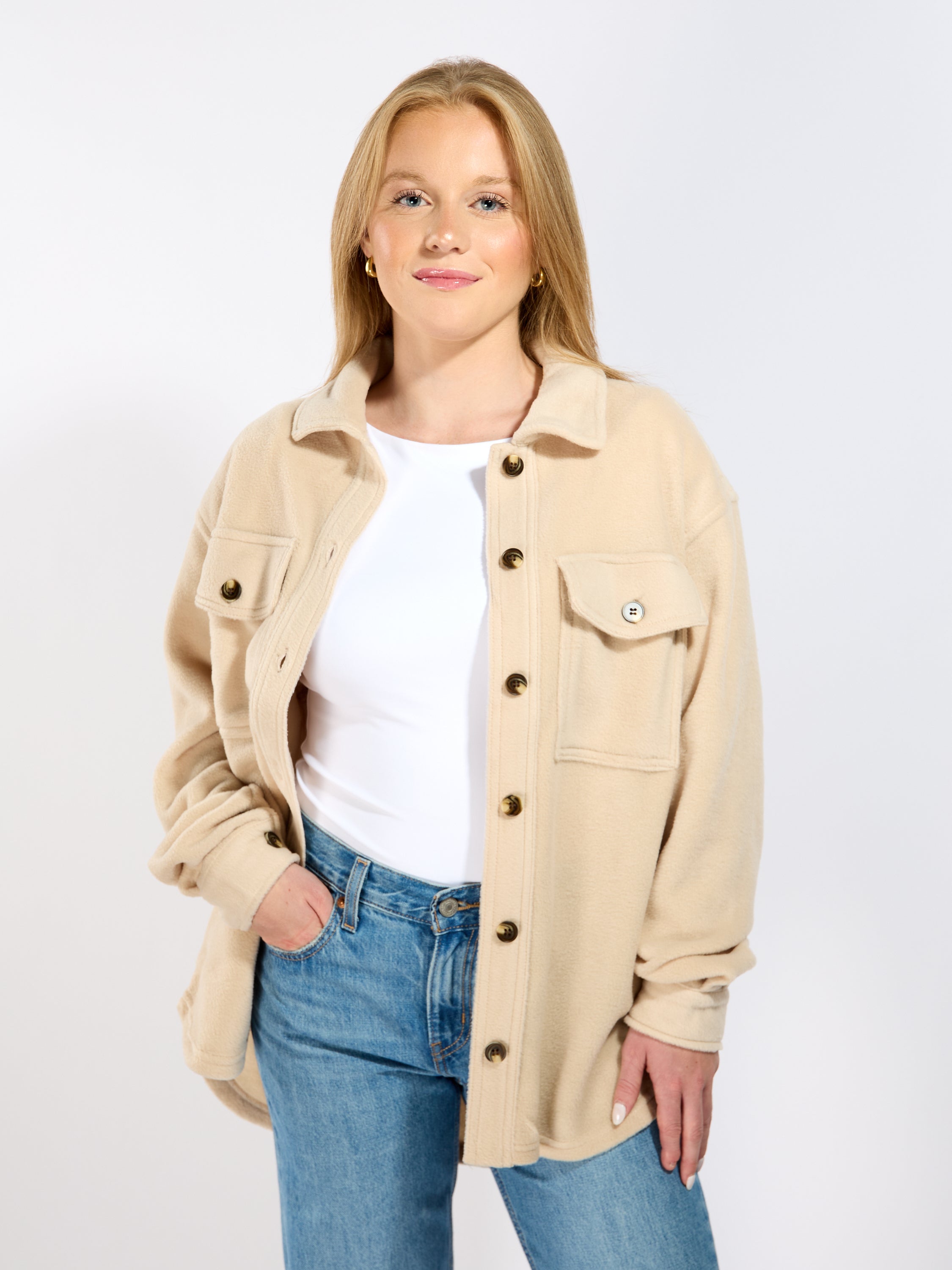 Fleece Long Sleeve Solid Shacket