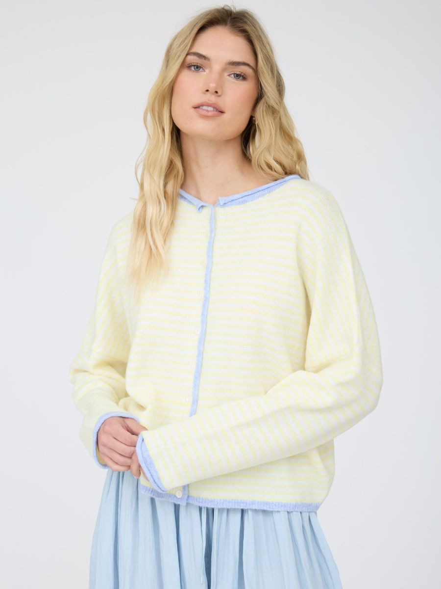 Button-Up Oversized Long Sleeve Sweater by Mine in pale yellow stripes