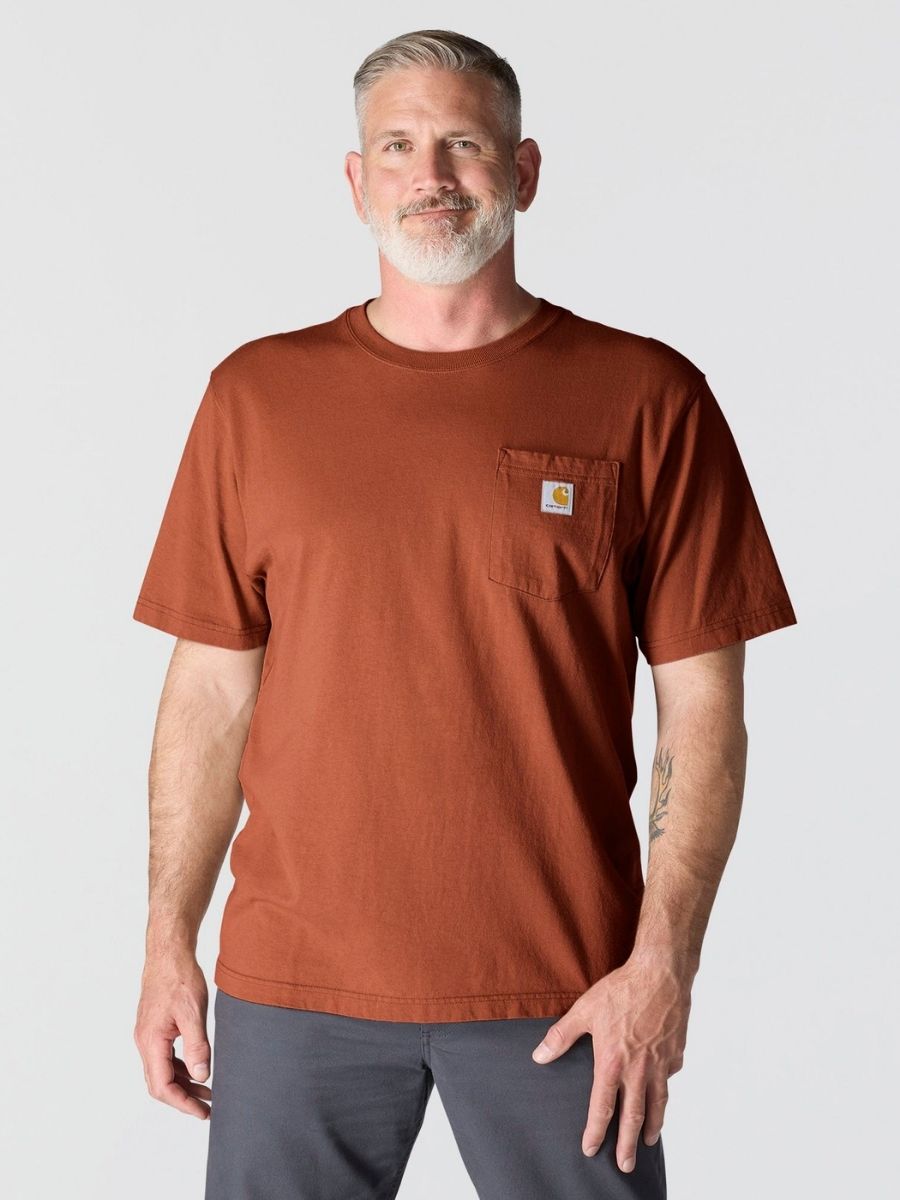 Man wearing Carhartt Loose Fit Heavyweight Workwear Tee in brown