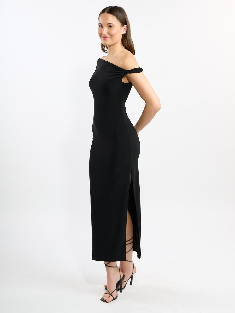 Veda Twist Shoulder Jersey Midi Dress