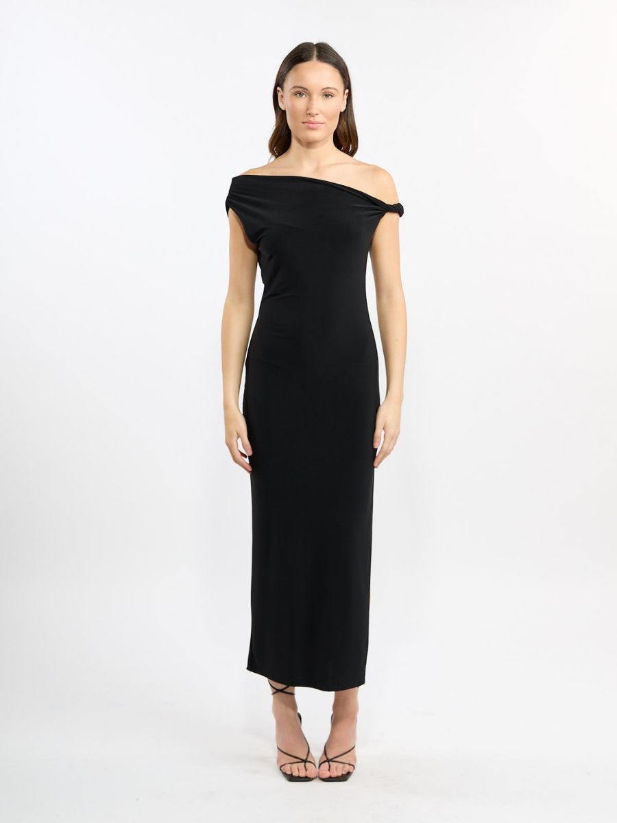 Veda Twist Shoulder Jersey Midi Dress