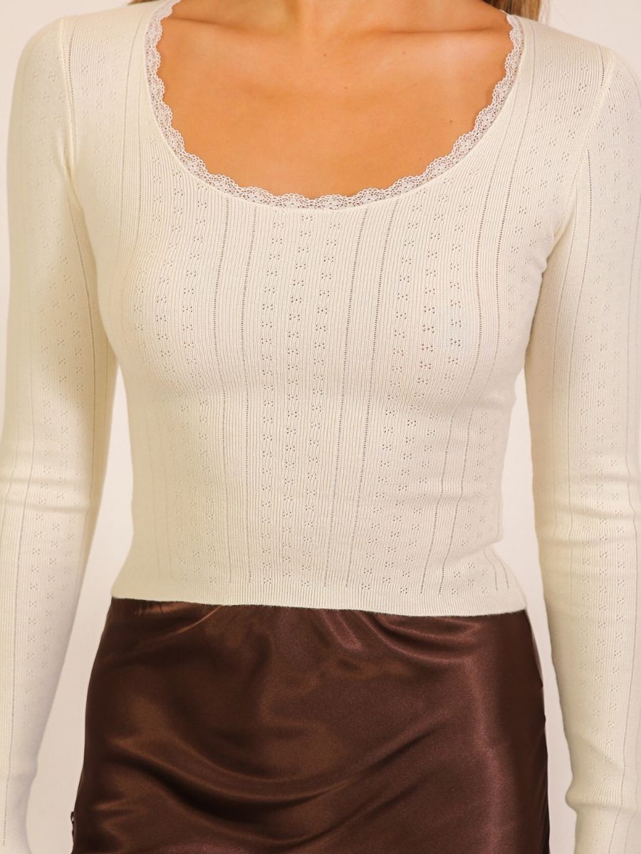 Lara Lace Trim Long Sleeve Top