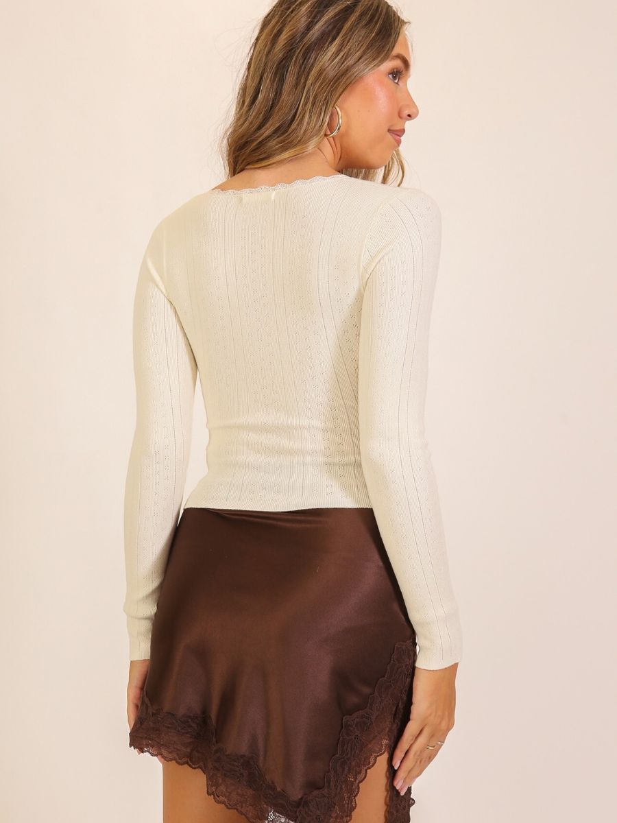 Lara Lace Trim Long Sleeve Top