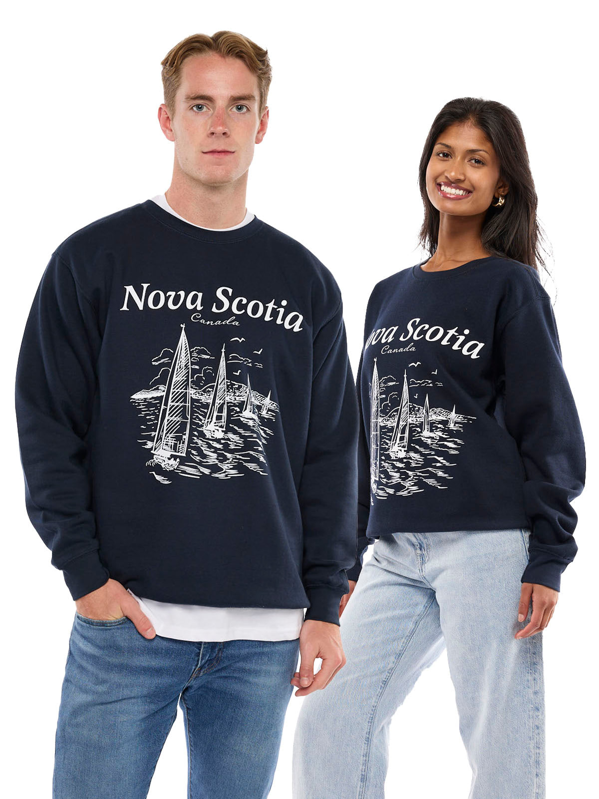 Nova Scotia Sailing Crew Sweatshirt by Pseudio in navy with sailing graphic