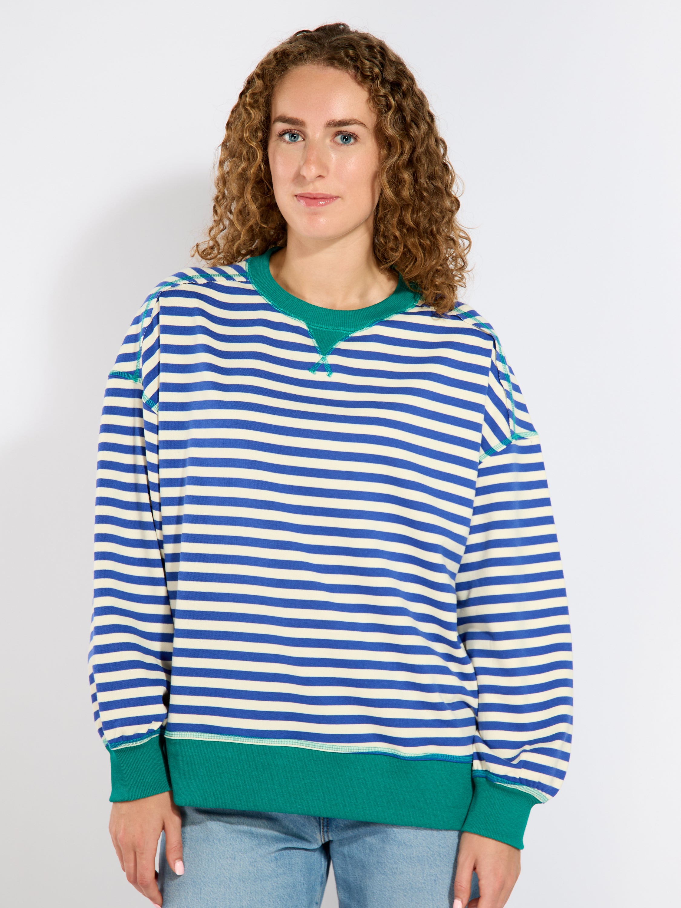 Terry Stripe Crewneck Sweater
