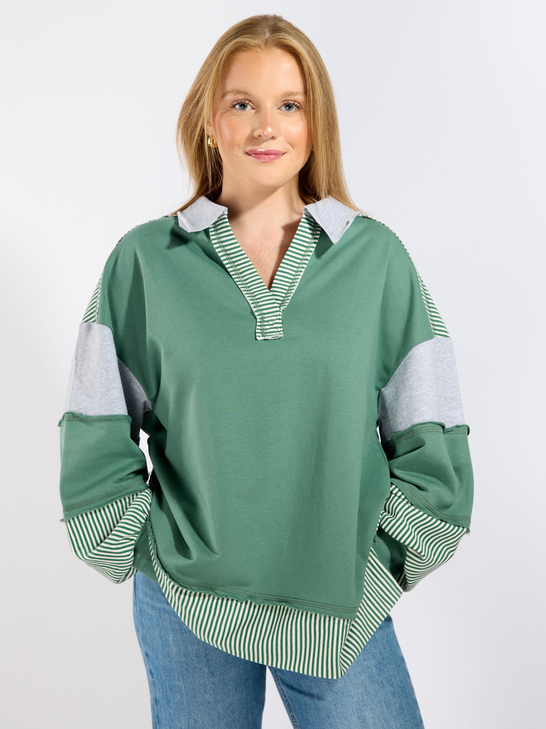 Color Block Solid Stripe Pullover