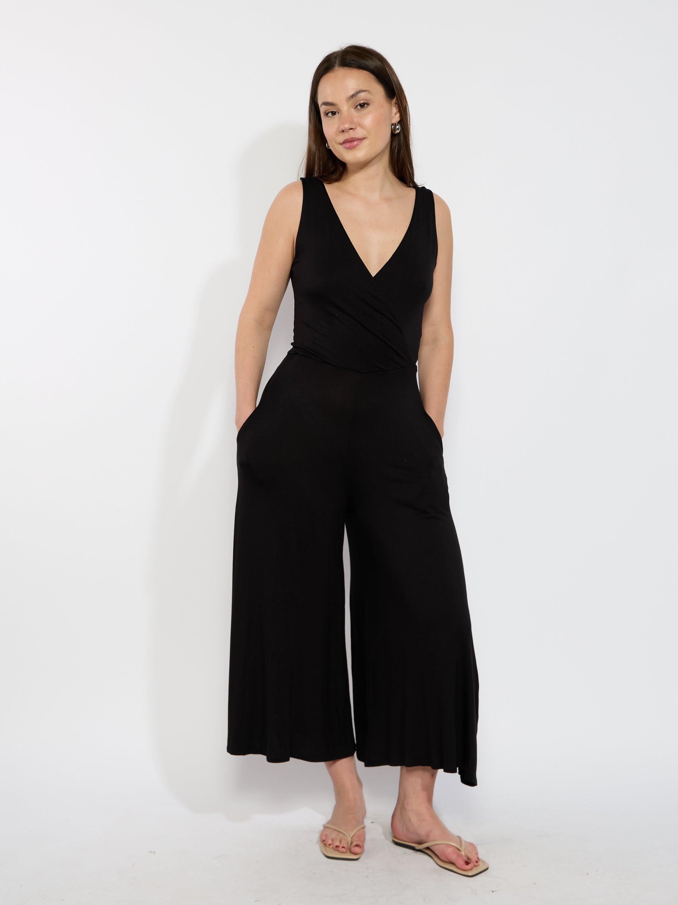 Jersey V-Neck Crop Jumpsuit