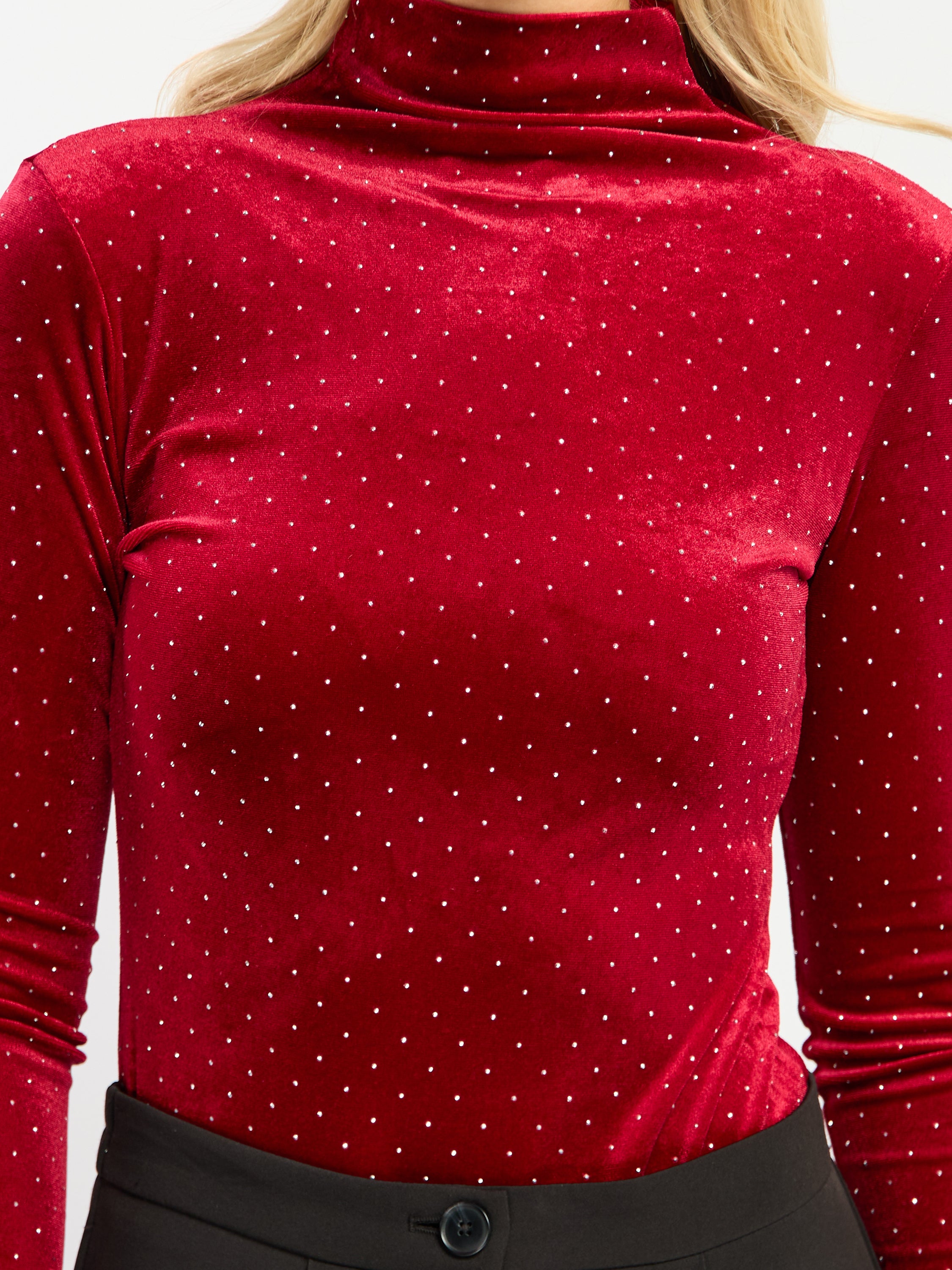 Velvet & Rhinestone Long Sleeve Bodysuit