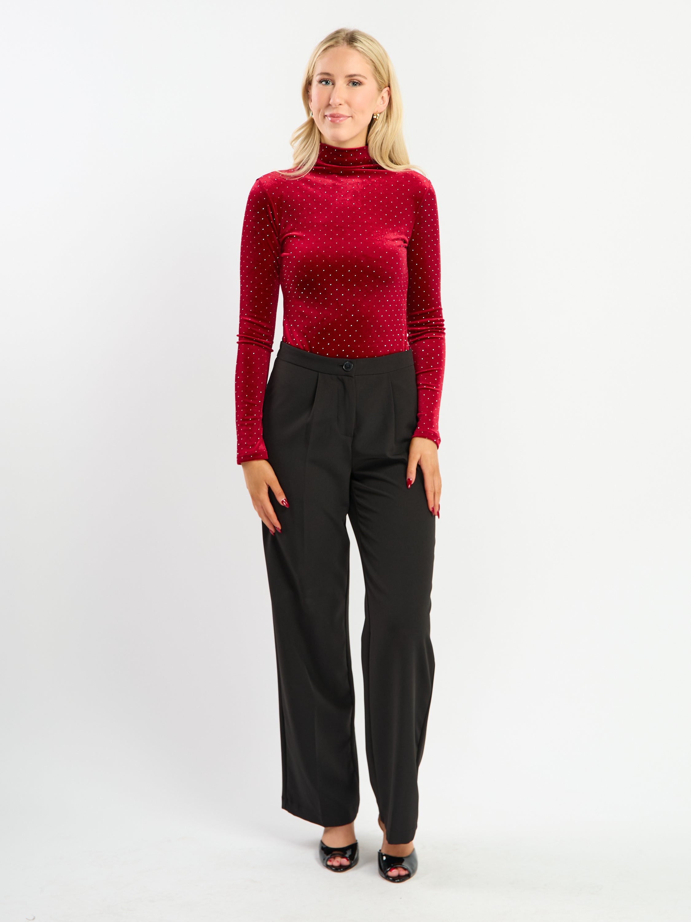 Velvet & Rhinestone Long Sleeve Bodysuit