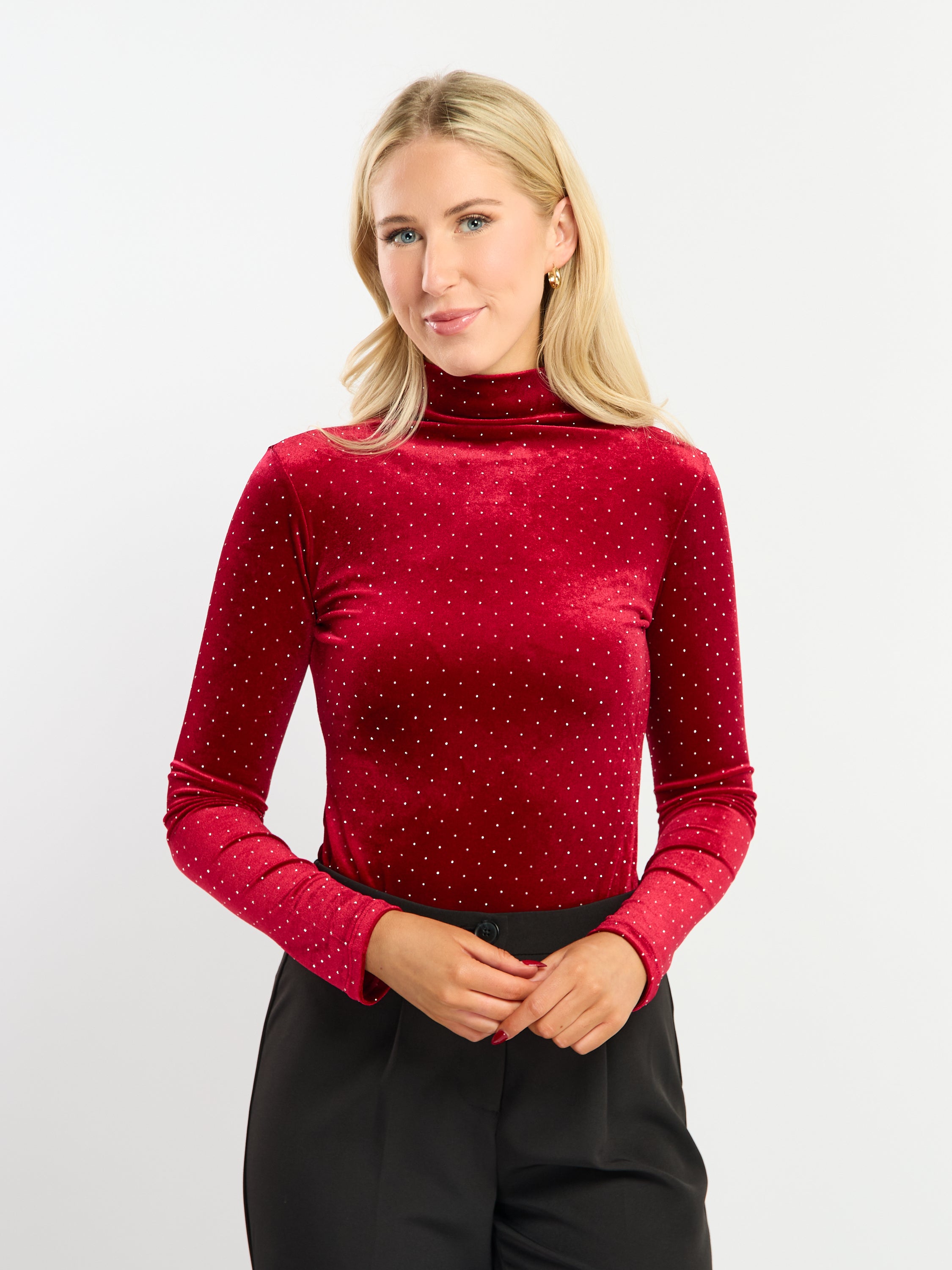 Velvet & Rhinestone Long Sleeve Bodysuit