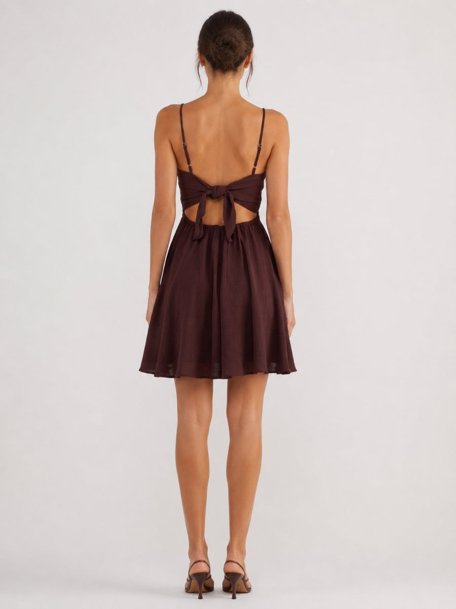 Hallie Ruched Spaghetti Strap Tie Back Dress
