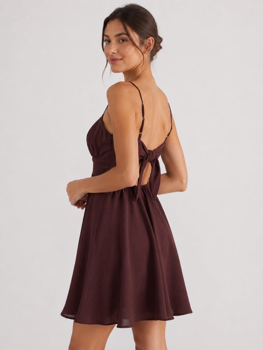 Hallie Ruched Spaghetti Strap Tie Back Dress