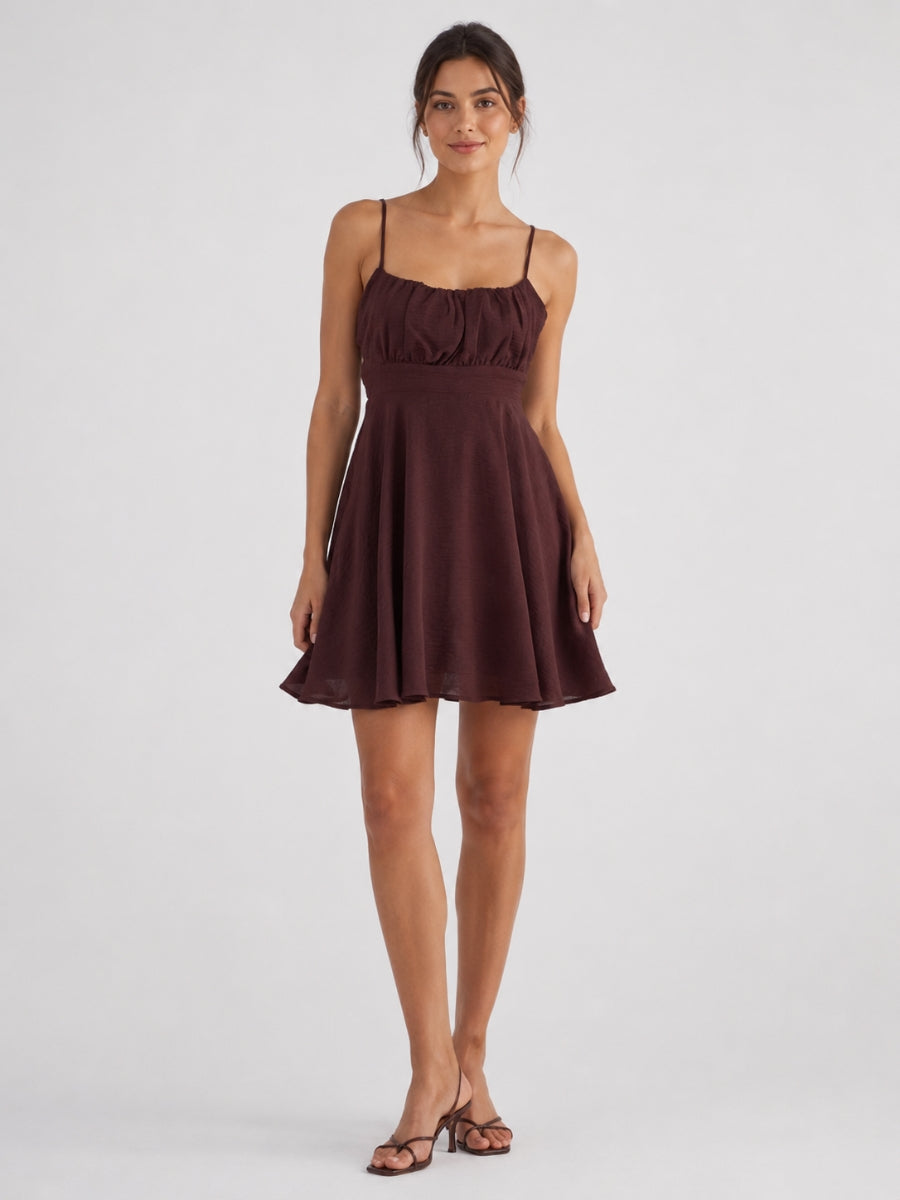 Hallie Ruched Spaghetti Strap Tie Back Dress