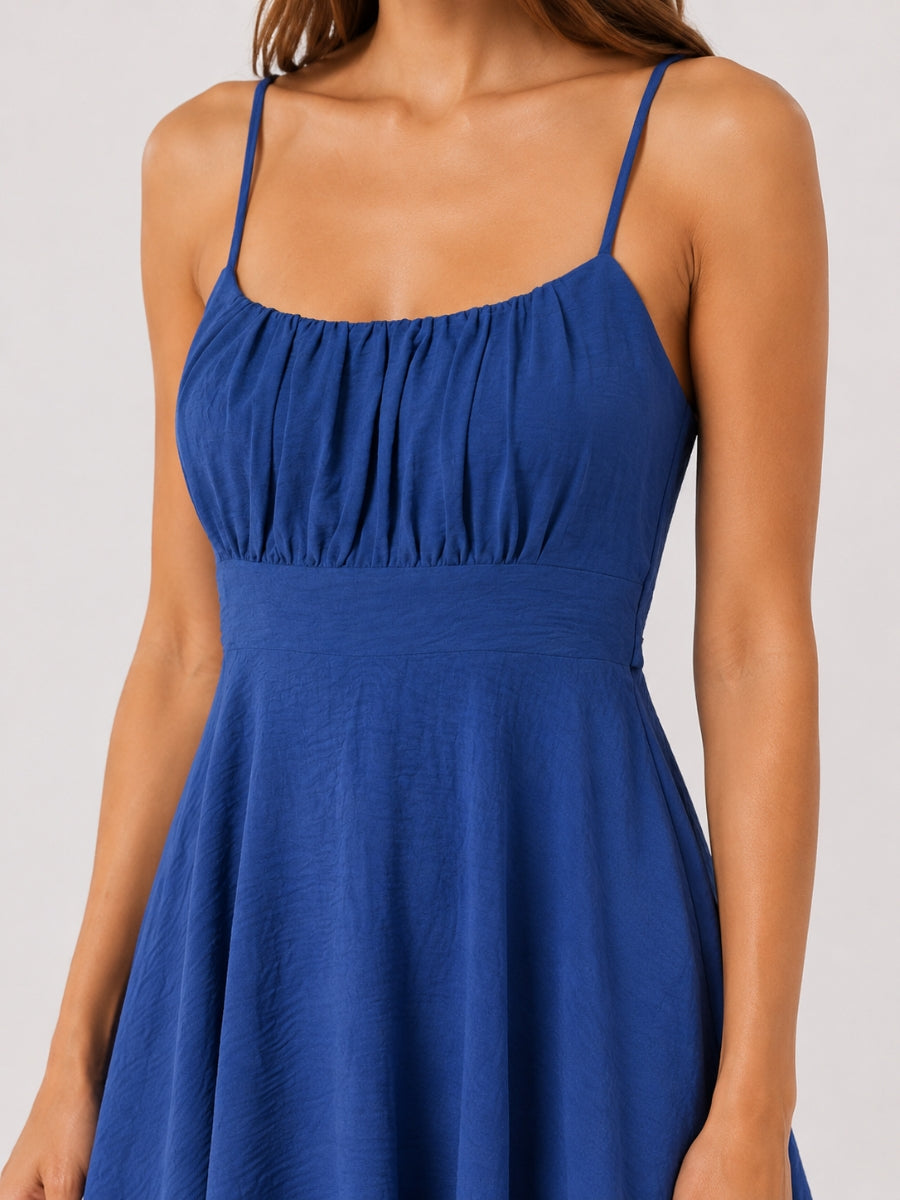 Hallie Ruched Spaghetti Strap Tie Back Dress
