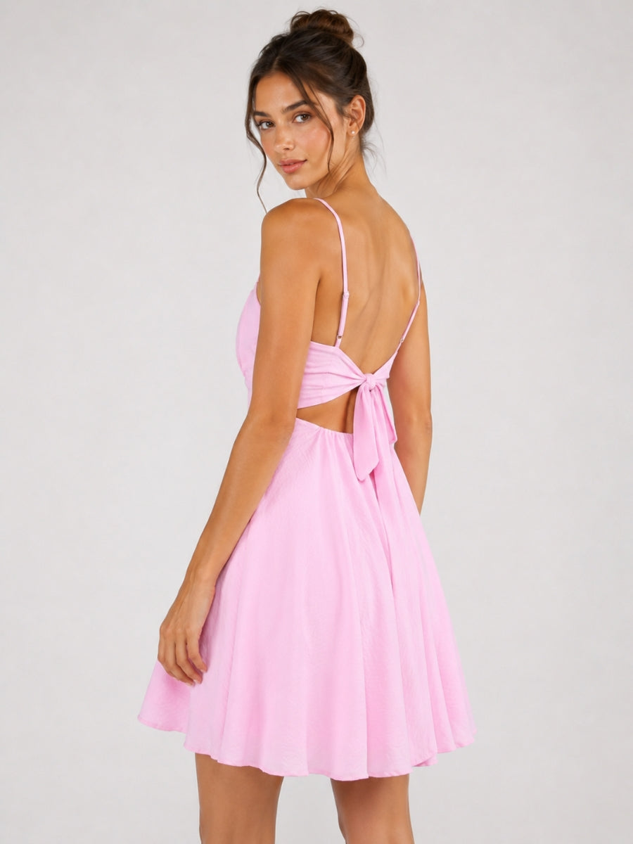 Hallie Ruched Spaghetti Strap Tie Back Dress