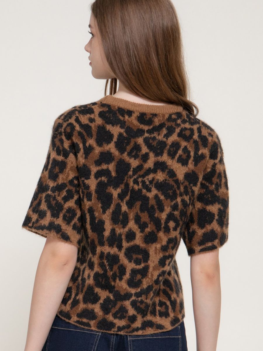 Larissa Leopard Short Sleeve Wool Sweater