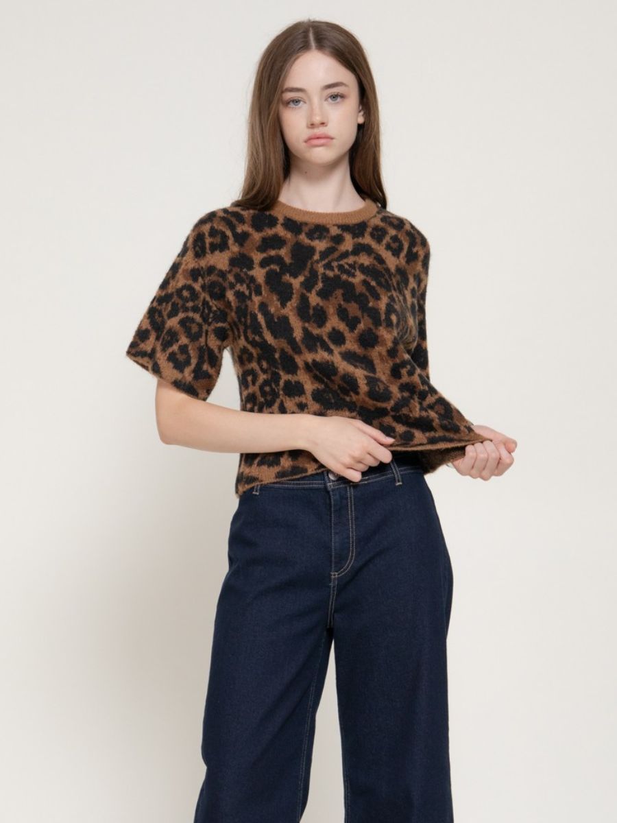 Larissa Leopard Short Sleeve Wool Sweater