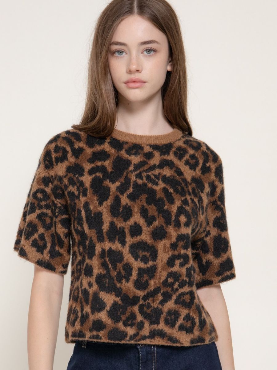 Larissa Leopard Short Sleeve Wool Sweater