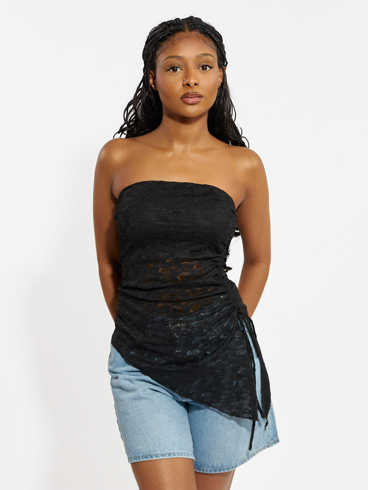 Mia Lace Asymmetrical Strapless Top